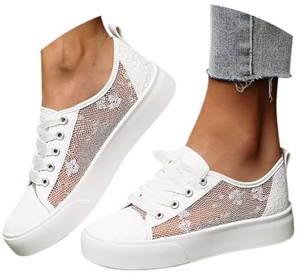 SKFLABOOF Baskets traditionnelles pour femme - Chaussures blanches Dirndl confortables - Élégantes - Plates - Pour l'été - Chaussures d'été blanches - Chaussures d'été festives - Chaussures en tissu