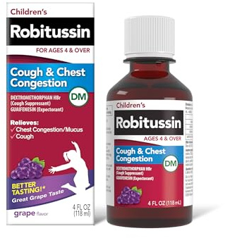 Robitussin Children's Cough and Chest Congestion DM, Cough Medicine for Kids, Grape Flavor - 4 Fl Oz Bottle, 300318715130