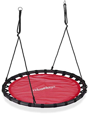 Relaxdays Nestschaukel, runde Hängeschaukel, für Kinder & Erwachsene, verstellbar, draußen, Ø: 120 cm, bis 100 kg, rot, 150 x 120 x 120 cm