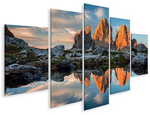 islandburner Quadro Stampa su tela Quadri Moderni Tre Cime o Tre Cime di Lavaredo con riflesso nel lago al tramonto, Dolomiti, Alto Adige, Alpi italiane, Europa ULZ