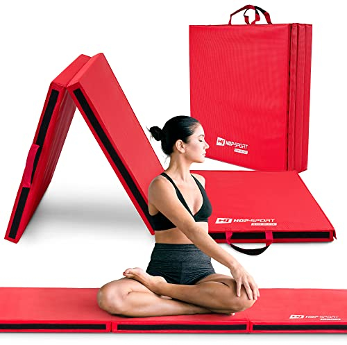 Hop-Sport Turnmatte klappbar - Bodenweichmatte für zuhause 180x60x5cm - Fitnessmatte, Gymnastikmatte mit Tragegriffen und Klettverschluss Dicke 4cm / 5cm (Rot)