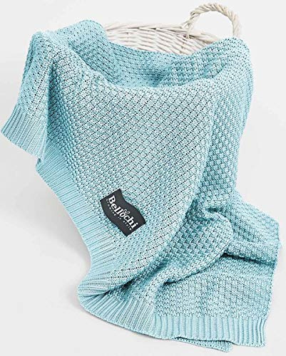 Bellochi Babydecke für Mädchen und Junge - 100% Bambus - Kuscheldecke Kinder Erstlingsdecke Strickdecke - für den Sommer - Superweich Atmungsaktiv - 100x80 cm - Blau (Freshwind)