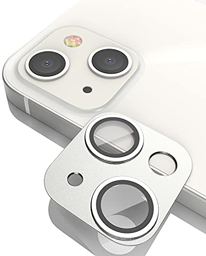GIOPUEY Camera Protector for iPhone 13, iPhone 13 mini Camera Lens Protector [2 in 1 Material] Metal Frame + Tempered Glass - Silver
