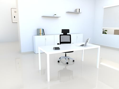Mesa de Oficina Ideal para teletrabajo, despachos, Sala de Estudios y Ordenadores. con Gran amplitud para Dar más Comodidad, con Estructura metálica Blanco (160x80, Blanco)