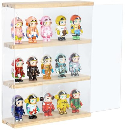 Nynelly Vitrine Murale pour Collection en Acrylique, 3 Niveaux Boite Acrylique d'exposition Vitrine Transparente avec Porte pour Mini Funko Pop, Figurine, 29.3x8.5x38cm, Bois
