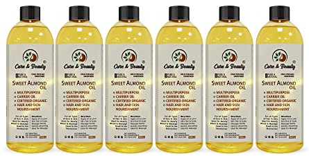 Sweet Almond Oil – 100% Pure Certified (500ml) for Skin, Hair, Massage, Nails, Face, Body, Stretch Marks - Skin Care, Carrier Oil - |Vegan|(Pack of 6)