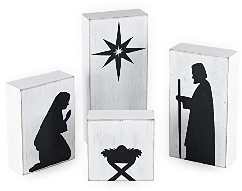 Wooden Block Set Nativity Scene - Christmas Indoor Table Top Mantel Decor