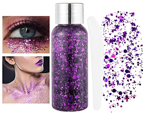Gel Purpurina Brillo Líquido Maquillaje Festival Lentejuelas de Sirena para El Pelo Cara Maquillaje De Larga Duración Halloween Navidad-Violeta