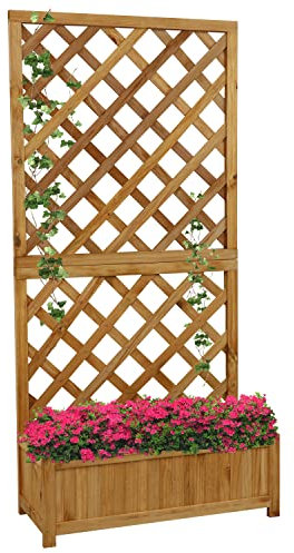 Woodside Aldburgh Large Wooden Garden Trough Planter/Flower Container Window Box with Trellis, Heavy Duty Raised Bed + Climbing Frame, Outdoor use