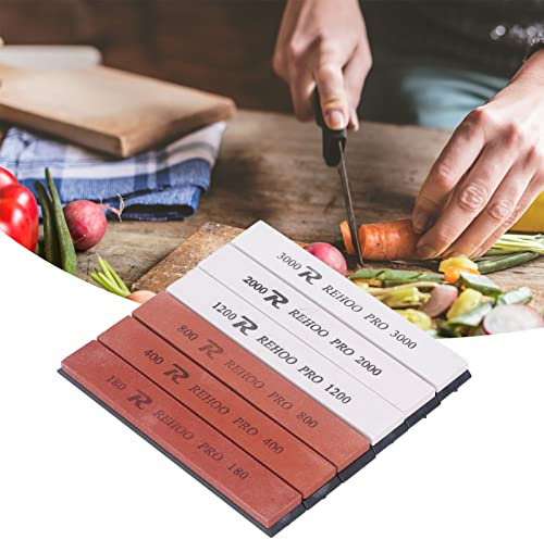 grain 180 400 800 1200 2000 3000,6pcs pierre à aiguiser corindon blanc, pierre à aiguiser portable antidérapante pour affûter couteau, hache, hachette, lame de tondeuse à gazon, cisailles de jard
