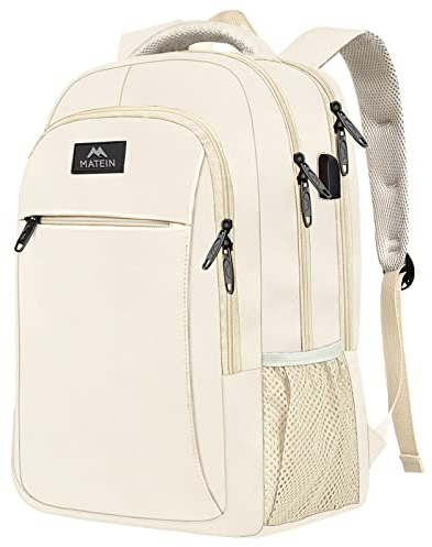 MATEIN Laptop Rucksack Damen 15,6 Zoll Notebook Arbeitsrucksack Elegant mit USB Ladeanschluss und Laptopfach Schulrucksack Herren Reisen Business, Beige