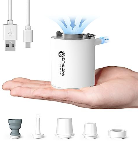 FLEXTAILGEAR Tiny Pump, Portable Electric Air Pump, Vacuum Pump,Powerful In/Deflate,5 Multiple nozzles,Pool Floats Air Bed, Air Mattress, Swimming Ring, Vacuum Storage Bags