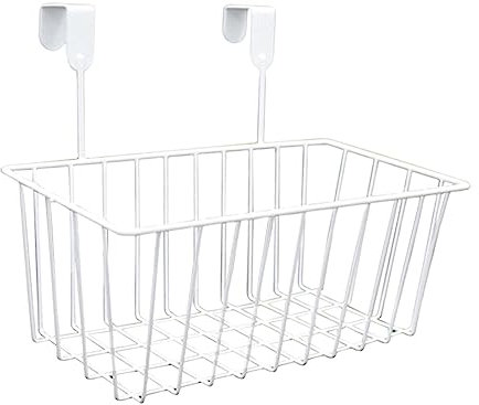 Gralara Cestini Portaoggetti a Griglia con Ganci sopra L'organizzatore della Porta dell'Armadio, Ripiani per Cestini, Organizer da Cucina in Ferro per Ringhie, Bianco