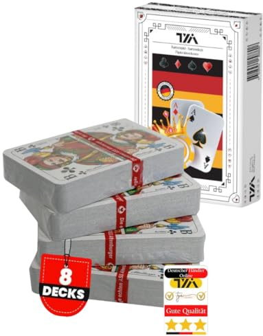 TYA Gruppe Spielkarten Kartenspiel Rommé Profiqualität für Rommé, Bridge,Canasta Poker oder Skat 55 Blatt BLAU und ROT (4xRot-4xBlau)