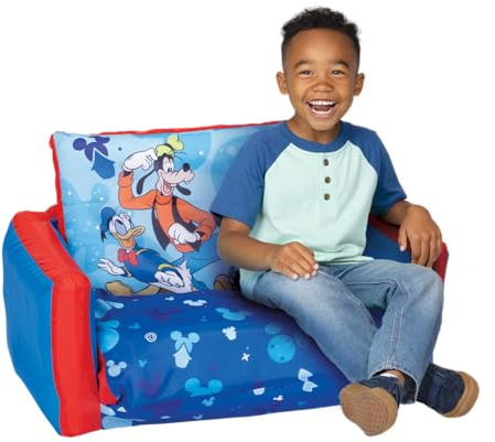 Mickey Mouse Kids Sofa Bed, Children's 2-in-1 Flip Open Inflatable Comfy Couch to Lounger, Toddler Nap Mat, Kids Couch Sofa for Boys and Girls Playroom