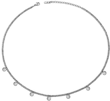 KIM JOHANSON® Edelstahl Damen Multi Layer Halskette *Luana* in Silber | Boho Schmuck für Frauen | Kugel Kette mit Plättchen | Kreise Collier | Wasserfest | Verstellbare Länge | inkl. Schmuckbeutel