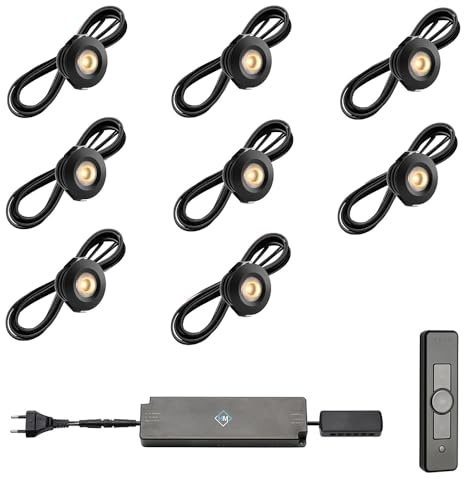 Hamulight LED Einbaustrahler Terrassenüberdachung Pals Schwarz ab mit Fernbedienung | Wintergarten Beleuchtung - Einbauleuchten - Terrassendach | 3W - Dimmbar - Warmweiß | Set mit 8 Stück