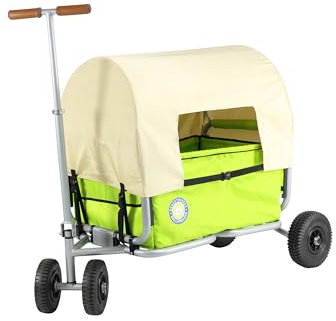 Beachtrekker Life Faltbarer Bollerwagen, klappbarer Handwagen + Feststellbremse + Sonnenverdeck (Gummi/PU-Reifen, Grün)