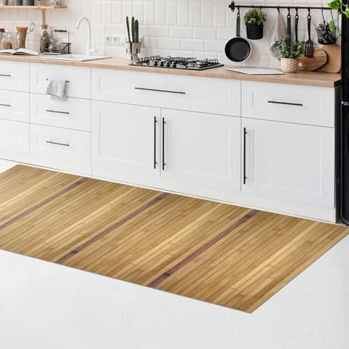 CosìCasa Badematte Holz & Bambus Badematte mit Anti-Rutsch Rückendeckung, Feuchtigkeitsresistenter Bambus Läufer & Bambusmatte für Bad, & Küche, Beige/Braun, 50x175