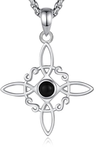 AEONSLOVE Collana Nodo della Strega Argento 925 per Donna Ragazze Ciondolo Nodo Celtico con Pietra di Luna Ossidiana, Gioielli Nodi delle Streghe
