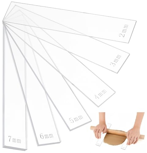 BENECREAT 12Pcs 6 Sizes Acrylic Polymer Clay Depth Guide Set, 2,3,4,5,6,7mm Adjustable Clay Rolling Pin Guide with Protective Film for Polymer Earrings, Roller Depth Guides