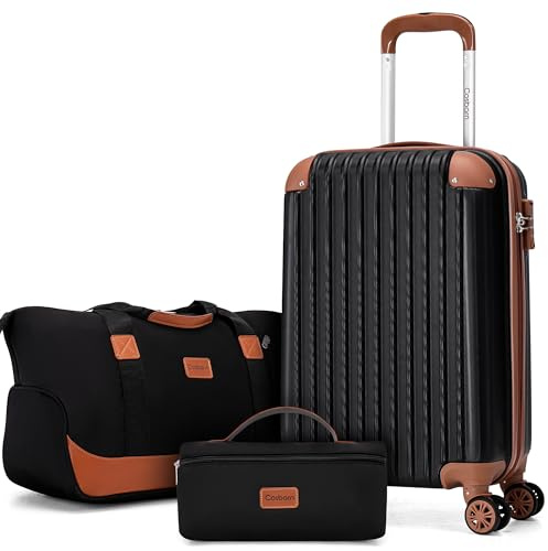 Cosbarn Carry On Luggage Sets 3 Piece, 20 Inch Luggage 22x14x9 Airline Approved with Wheels and TSA Lock, ABS Lightweight Hardshell Travel Suitcase Set with Duffel Bag Travel Bag for Men Women