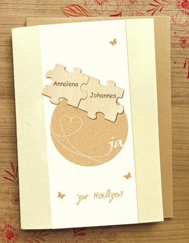 Karte zur Hochzeit, Hochzeitskarte, Vermählung, Brautpaar, Geschenk, personalisiert, mit Namen, Puzzle, Puzzleteile