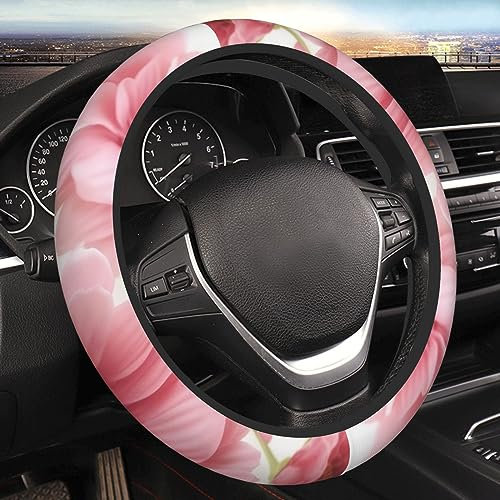 Lenkradbezug Pinke Blumen Lenkradschutz Mode Lenkradschoner Weich Auto Lenkradhülle Für Auto Innenraum Auto-Dekorzubehör SUV 38cm