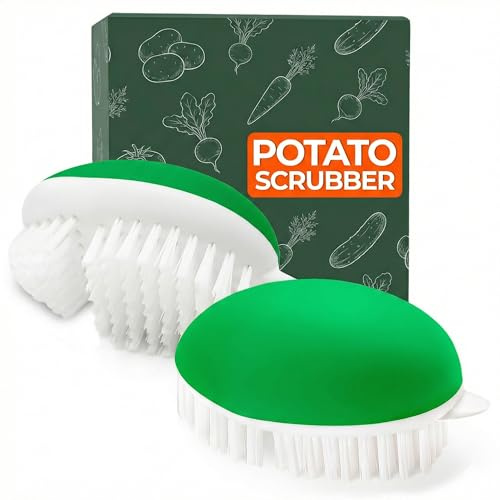 2 Pcs Vegetable Brush Scrubber - 2.3 x 3.9 Potato Brush Scrubber for Food with Ergonomic Design, Crack-Resistant Frame, Soft & Stiff Bristles for Effective Cleaning - Versatile for Mushrooms, Apples