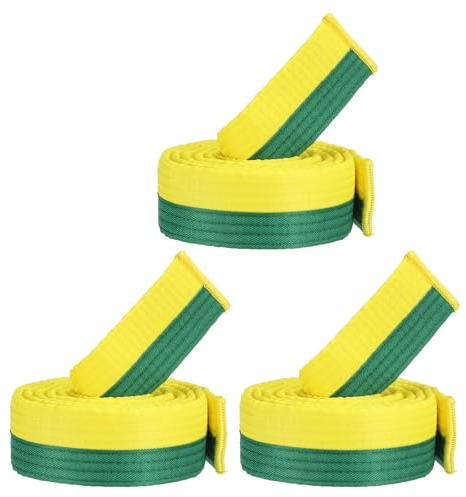 PATIKIL Taekwondo Colored Ranking Belt, 3 Pack 1.6 x6Ft 1.8M Polyester Martial Arts Judo Karate Belts for Coach Teaching Practice, Yellow and Green