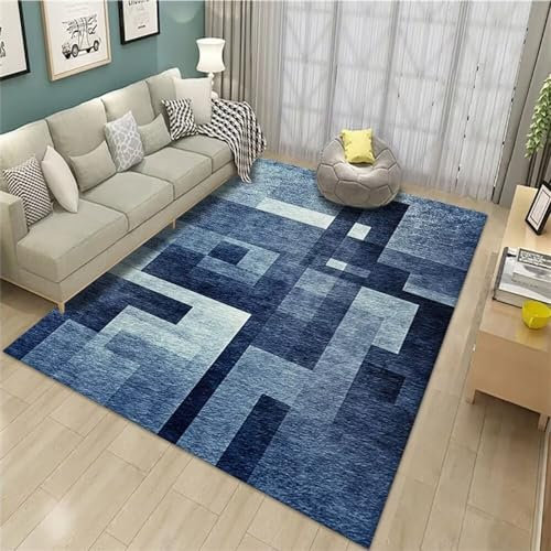 RUGMRZ Auslegware Kinderzimmer Teppich Badezimmer Blaues geometrisches Design Unregelmäßiges Muster Design Pflegeleicht Anpassbar Esszimmer Teppich 90X150CM