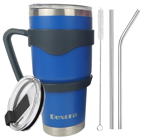 BEXORA 30oz Tumbler with Straw and Lid, Travel Mug- Double Wall Vacuum Stainless Steel Insulated Water Bottle for Drinking Hot or Iced Coffee Drink-Insulated Coffee Cup (Blue)