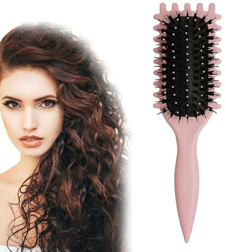 Jushion Lockenbürste, Curl Brush Haarbürste Strähnenkamm,professionelle Lockenbürste, Styling-Werkzeuge, Haarkämmen, Kunststoffkamm Bouncy Curl Pinsel zum Entwirren Formen und Definieren-(Rosa)