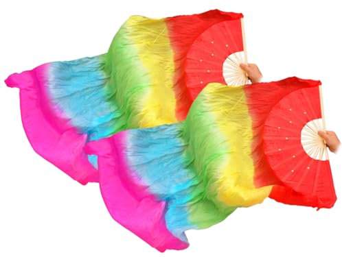 Hitopin 1-Paar Bauchtanz Seidenfans, Bauchtanz FäCher Schleier, 180cm Seide Fächerschleier, TanzfäCher Tanz Fan, Bauchtanz Bambus FäCher, Satin-Tanzfächer, FüR Partys,Versammlungen, BüHnenauftritte