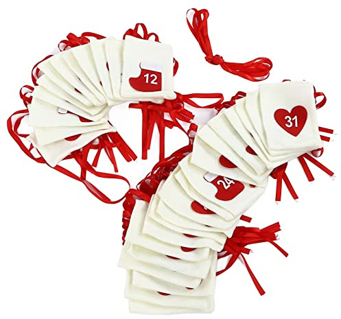 Weihnachts-Adventskalender-Beutel, 31 Tage, Hängender Countdown, Geschenktaschen aus Filz für Party, Festival-Dekoration