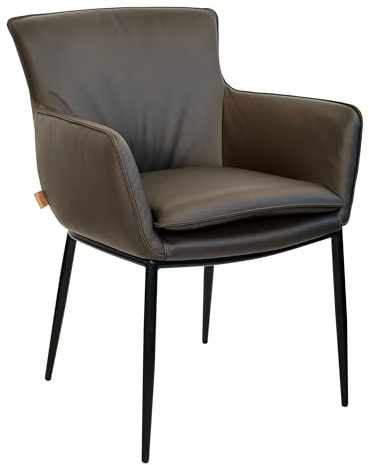 SIX Lusso Echtleder Armlehnstuhl - Hochwertiges Rindsleder, belastbar bis 150 kg, ergonomisch, stabil, ideal für Esszimmer, Büro, Konferenzraum - in Schwarz, Grau, Braun