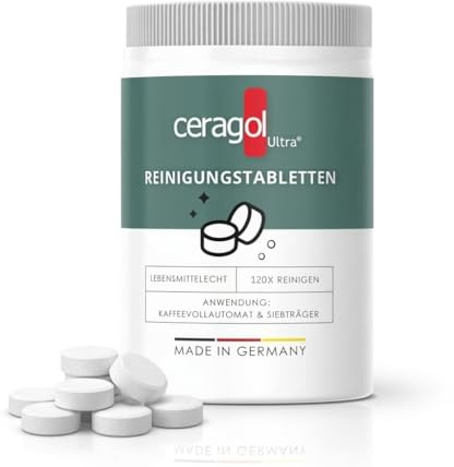 ceragol ultra Premium Reinigungstabletten, 120 Tabs für alle Kaffeevollautomaten und Siebträgermaschinen, effektiver Kaffeefettlöser