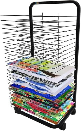 FLTRGO Mobiles Kunsttrocknungsregal Für Klassenzimmer, Flexible Regale, Mit Strom Beschichtete Design, Robustes Lackentrocknungsregal Mit Abschließbaren Rädern, Ideal Für Schulen Und Kunstclubs