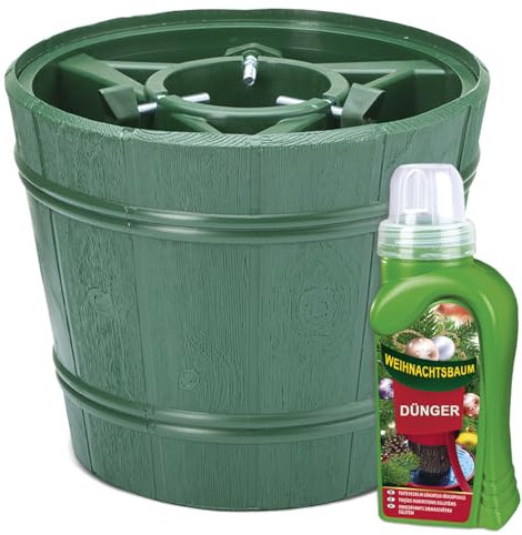 Weihnachtsbaumständer Ø 29 cm | Christbaumständer für Bäume bis Ø 9 cm - 2,5 m | Tannenbaumständer mit Baumdünger für stabile und langlebige Weihnachtsdeko, verlängert die Frische des Baumes | Grün