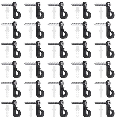 SYEYCW 30 Pièces Noir Crochets à Visser, Crochets à Vis Q-Hanger, Crochets de Suspension pour Lumières Extérieure et Intérieure, pour Guirlande Lumineuse LED, Lumières de Noël, Garage