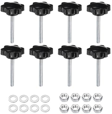 QUARKZMAN 8 Stück Rändelschraube Sterngriffmutter M6 x 50mm Metrisch verzinkter Kohlenstoffstahl Gewinde 38mm Rändelmutter 6-Stern Kunststoff Gewindestift Handknöpfe Griffe Daumenschrauben