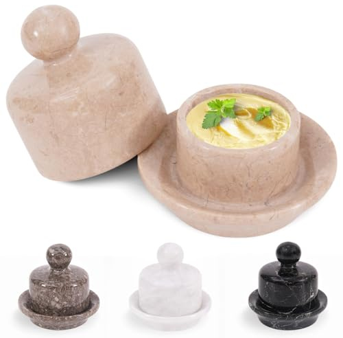 MARBLOUS KRAFTS Mini-Butterdose aus Marmor mit Deckel, 10,2 cm, Verona, französischer Buttertopf für weiche, streichfähige Butter, Butteraufbewahrung, dekoratives Küchenaccessoire
