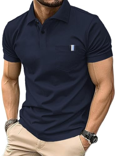 Yageshark Poloshirts Herren Kurzarm Baumwolle Sommer Atmungsaktives Männer Knopfleiste Casual Sport Shirt mit Brusttasche Basic Klassisches Golf Polohemd