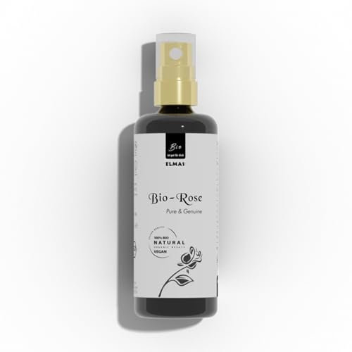 Ekologiskt rosenvatten 100 ml – Elmas BIO, ren hydrolat från kontrollerad ekologisk odling (DE-Sü-001), utan tillsatser – ansiktsvatten, spray och aromaterapi