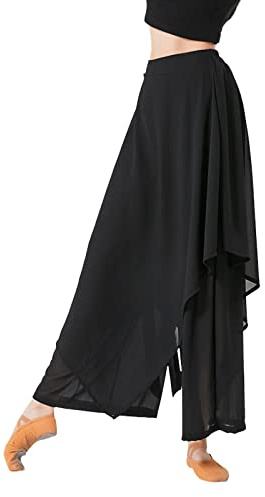 Pantaloni casual da donna Pantaloni da ballo classici Pantaloni lunghi a gamba larga Pantaloni lunghi Ginnastica Danza Pantaloni da allenamento da donna Gonna in chiffon fluente Pantaloni da ballo