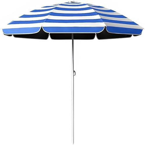 Ombrellone da spiaggia regolabile a righe blu, portatile, protezione UV 50+, per giardino, picnic e viaggi, leggero e facile da trasportare, senza base necessaria