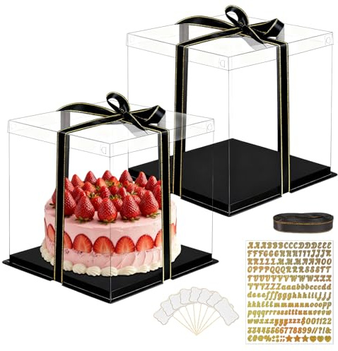 NAHUAA 2 Pezzi Scatola per Torta Trasparente 30x30x25 cm Scatola Torta con Coperchio Contenitore per Torte Scatole per Torte Trasparenti con Base e Nastro, 10 Inch