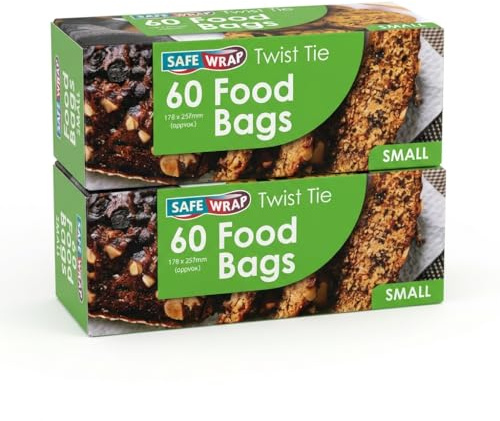 SafeWrap Small Food Storage Bags - 60 Freezer Safe Twist Ties Bags for Lunch, Meal Prep & Kitchen Organization - BPA Free Sealable Sandwich Bags with Twist Ties, Set of 2 Rolls