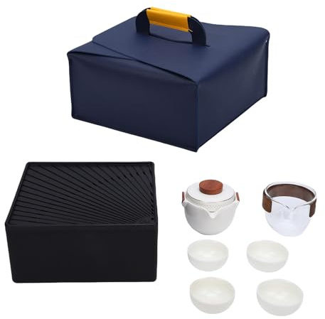 SPYMINNPOO Juego de té Chino Kung Fu, Tetera Portátil de Cerámica con 4 Tazas, Sabor, Caja y Bolsa de Almacenamiento, Fácil de Transportar