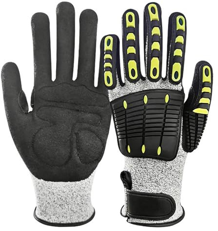 Level 5 Cut Resistant Gloves - Nitrile Sand Coated with TPR Impact Protection Anti Impact Work Gloves, Anti-Slip & Vibration Safety Work Glove Men Heavy Duty for Construction, Warehouse, Garden, XL